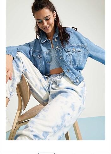 Retro Oversize Fit Beli Büzgülü Jean Ceket