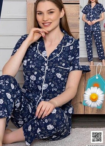 Kısa kollu gömlek yaka pijama takımı 