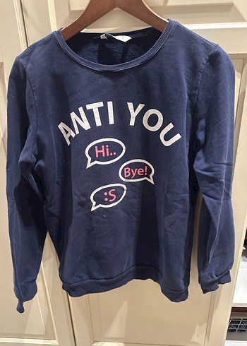 Kadın Mavi Baskılı Pamuklu Sweatshirt