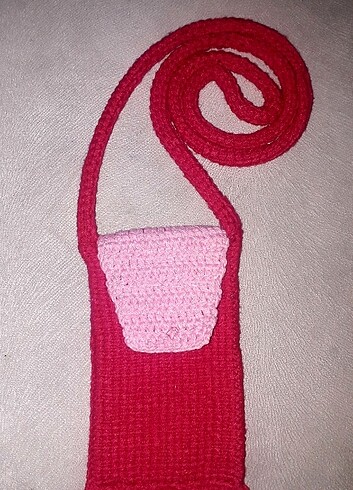 Fuşya Pembe mini boy el örgüsü çanta  - Görsel 4