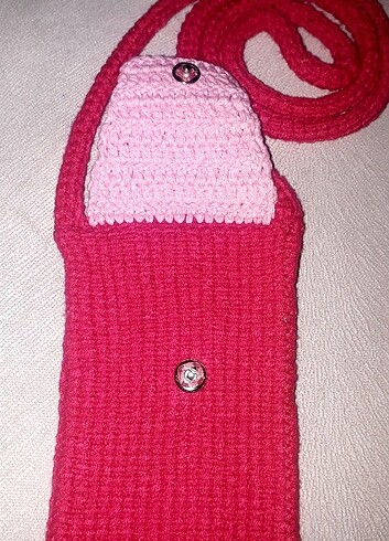 Fuşya Pembe mini boy el örgüsü çanta  - Görsel 2