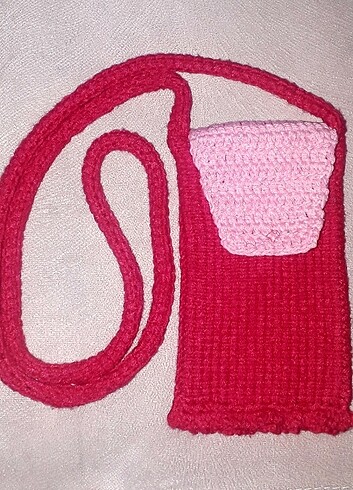 Fuşya Pembe mini boy el örgüsü çanta  - Görsel 5