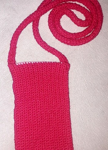 Fuşya Pembe mini boy el örgüsü çanta  - Görsel 6