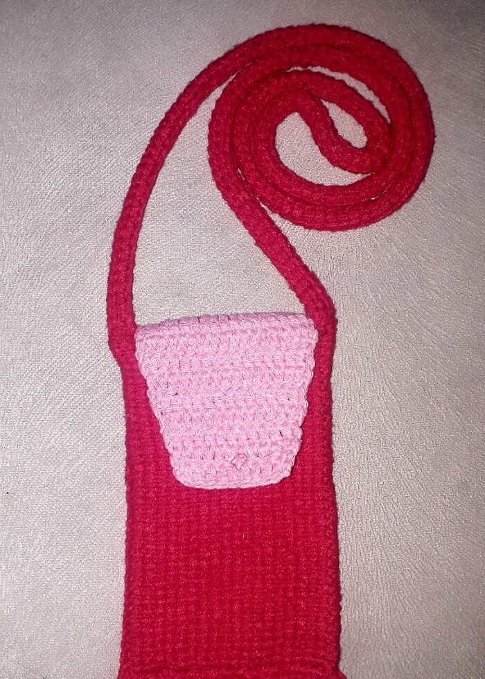 Fuşya Pembe mini boy el örgüsü çanta  - Görsel 4