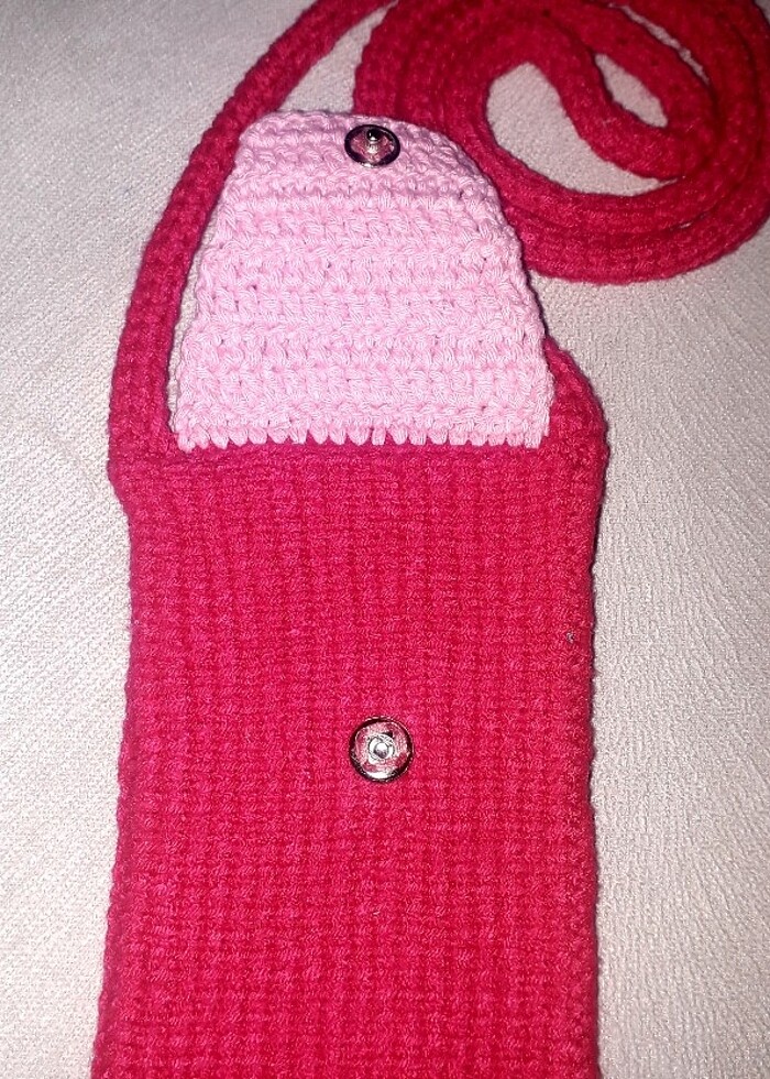 Fuşya Pembe mini boy el örgüsü çanta  - Görsel 2