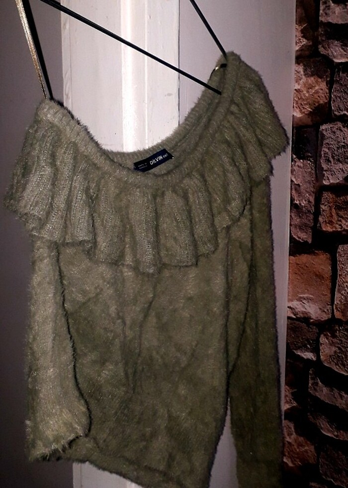 Dilvin Yumuşacık dokulu Standart tek kol kazak Hâki  - Görsel 3