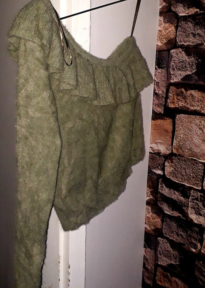 Dilvin Yumuşacık dokulu Standart tek kol kazak Hâki  - Görsel 2