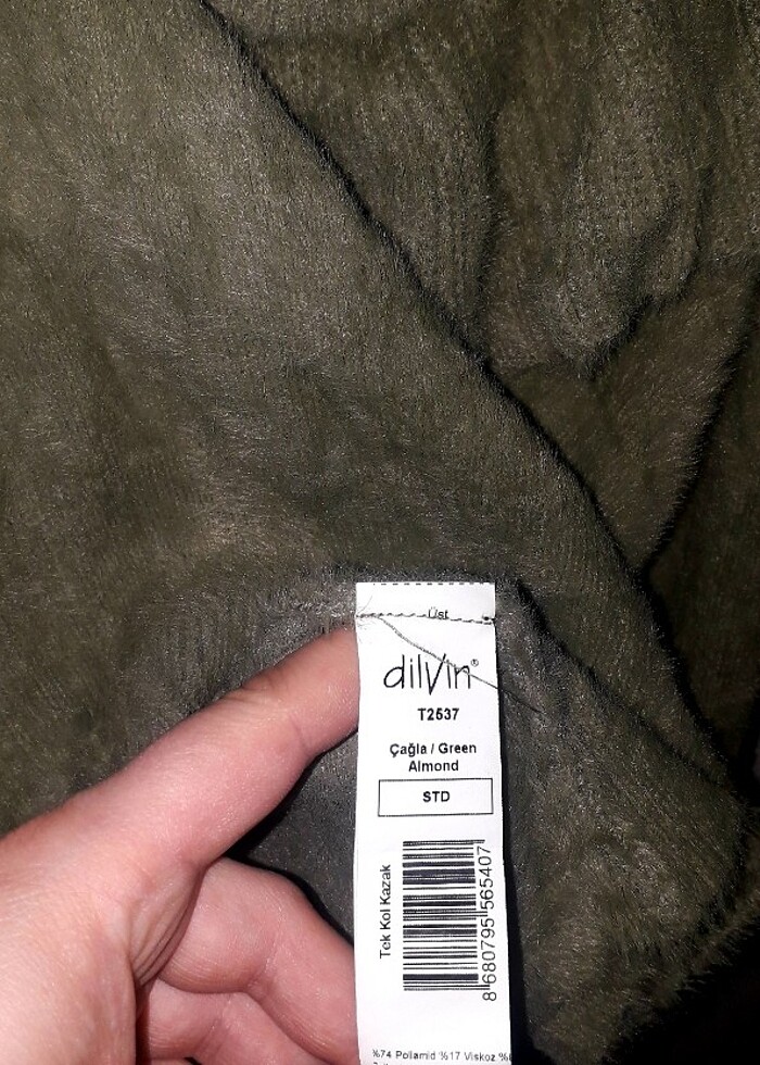 Dilvin Yumuşacık dokulu Standart tek kol kazak Hâki  - Görsel 5
