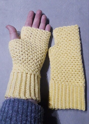 Sarı parmaksız eldiven vintage - Görsel 2