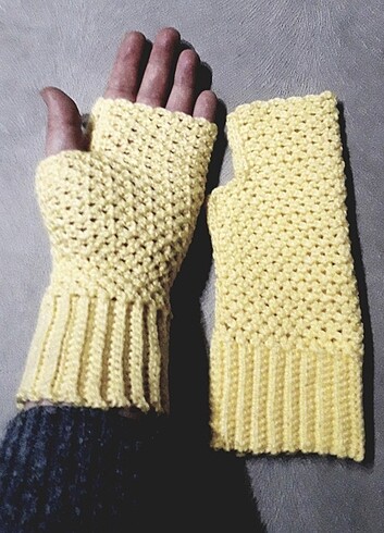 Sarı parmaksız eldiven vintage - Görsel 4