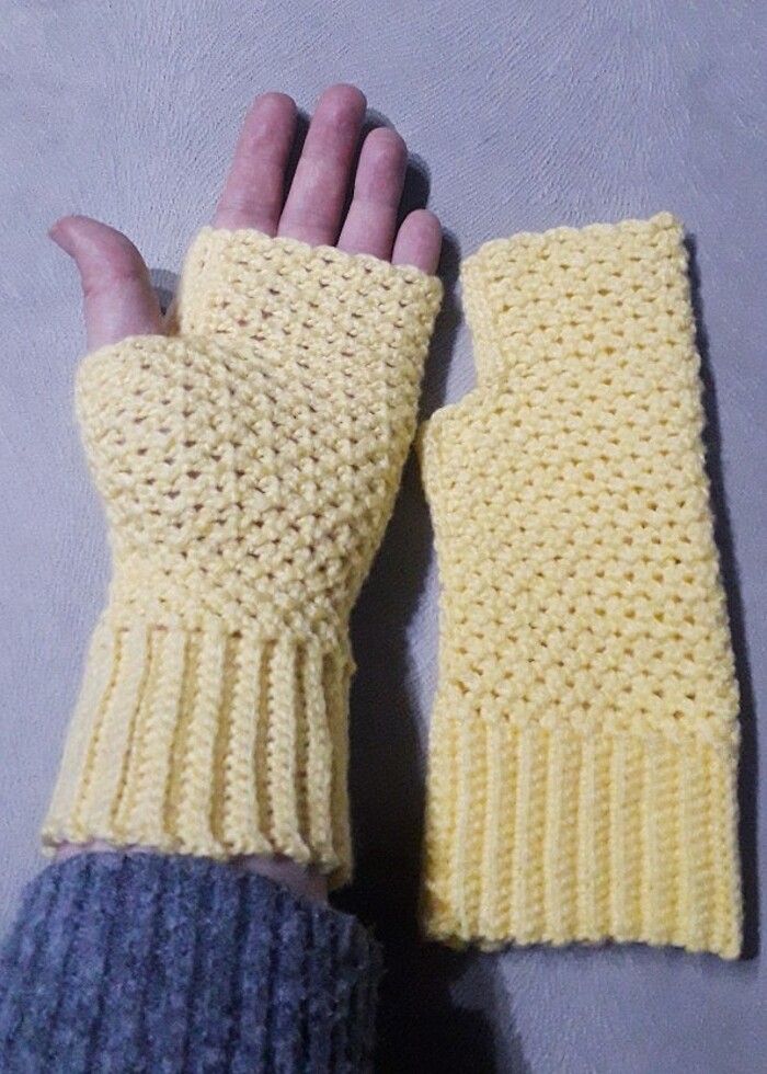 Sarı parmaksız eldiven vintage - Görsel 2