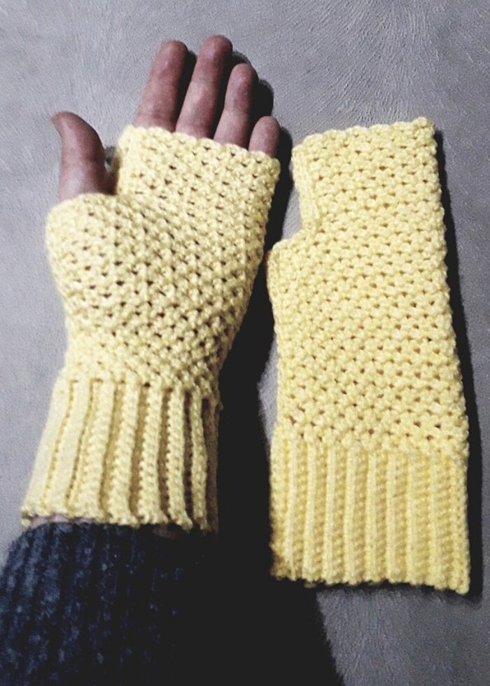 Sarı parmaksız eldiven vintage - Görsel 4