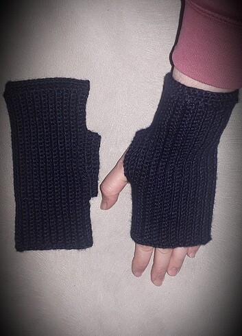 Lâcivert parmaksız eldiven örgü  - Görsel 3