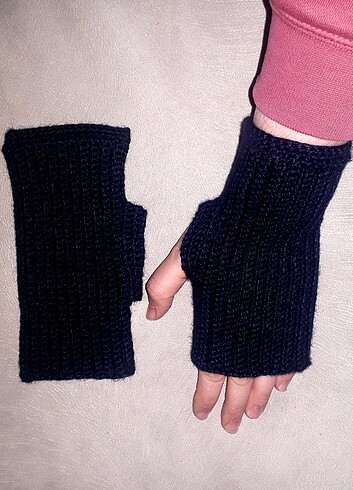 Lâcivert parmaksız eldiven örgü  - Görsel 4