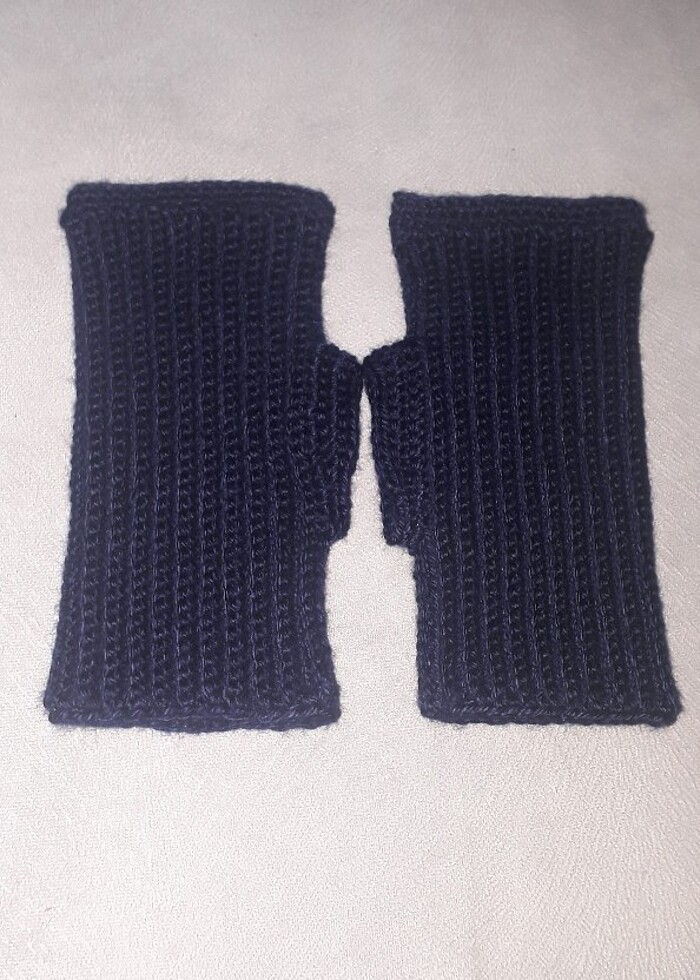 Lâcivert parmaksız eldiven örgü  - Görsel 2