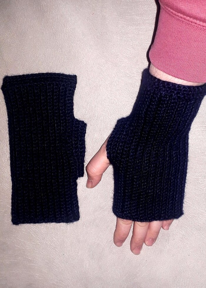 Lâcivert parmaksız eldiven örgü  - Görsel 4