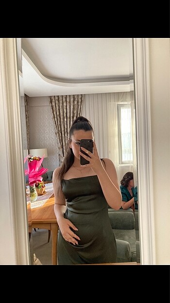 l Beden ZARA YEŞİL SATEN ELBİSE