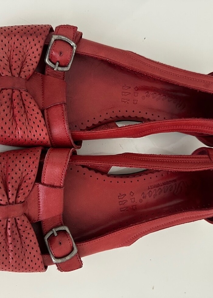 Gerçek deri çok şık kırmızı babetler. - Görsel 3