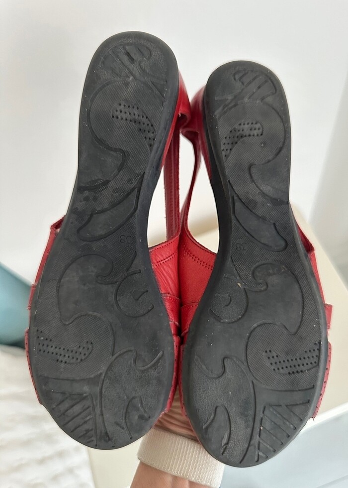 Gerçek deri çok şık kırmızı babetler. - Görsel 5