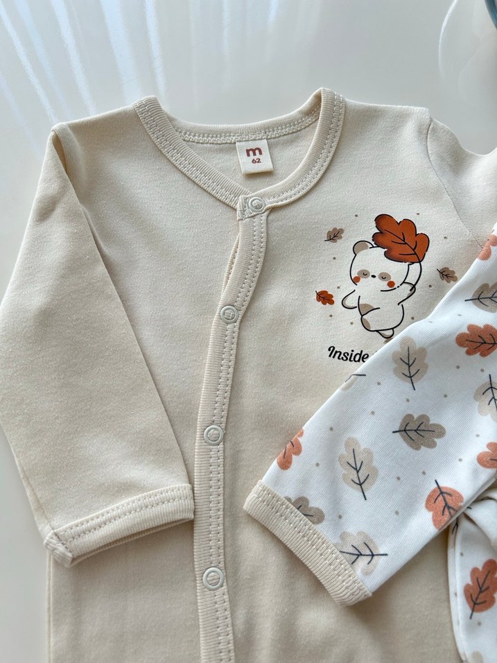 Pamuk Bebek 2 Li Tulum Seti, Desenli ve Düz 3/6 AY - Görsel 3