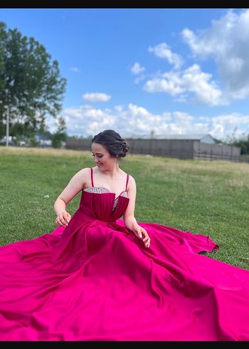 Pembe Drapeli Uzun Abiye Elbise - Görsel 2