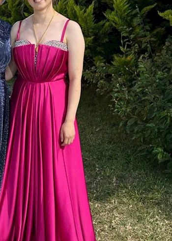 Pembe Drapeli Uzun Abiye Elbise - Görsel 4