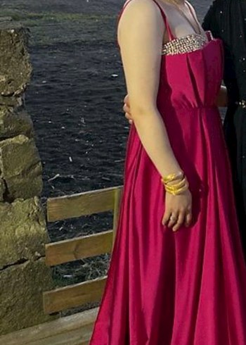 Pembe Drapeli Uzun Abiye Elbise - Görsel 3