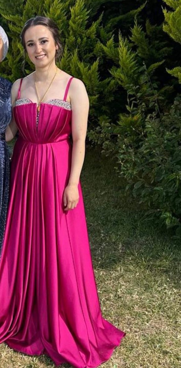 Pembe Drapeli Uzun Abiye Elbise - Görsel 4