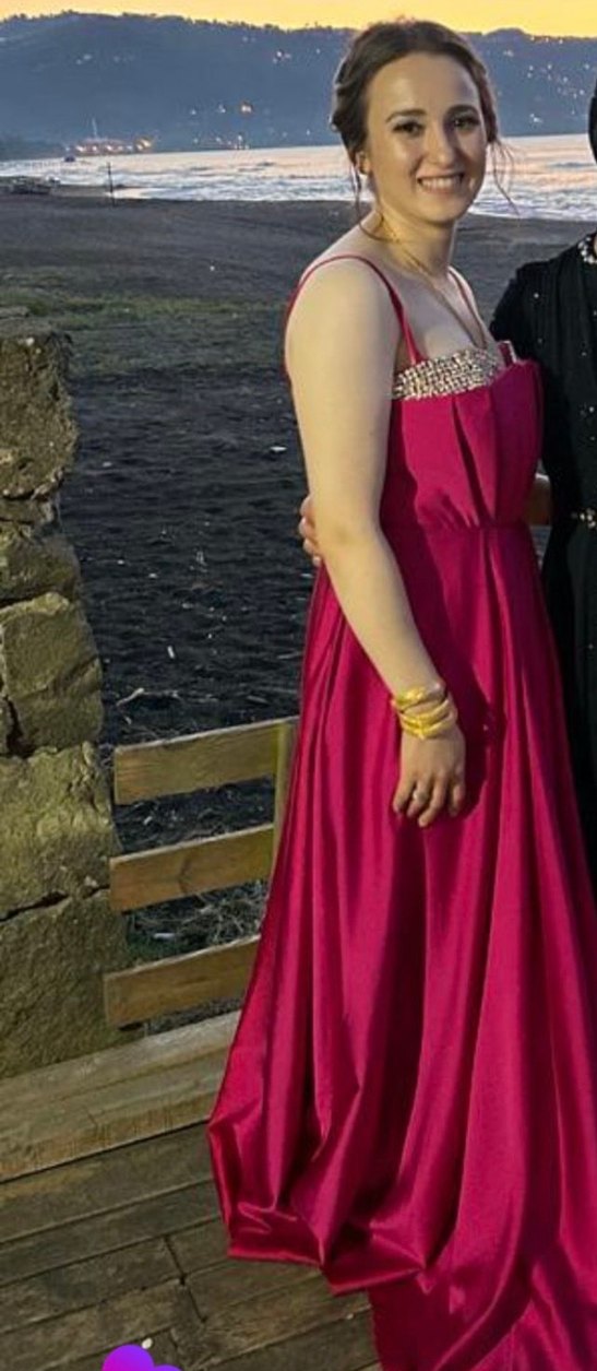 Pembe Drapeli Uzun Abiye Elbise - Görsel 3