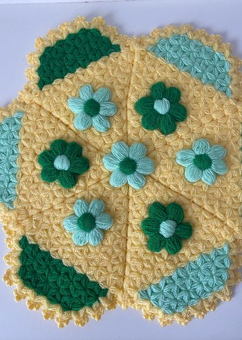 El Yapımı Sarı Yeşil Çiçekli Örgü lif - Görsel 3