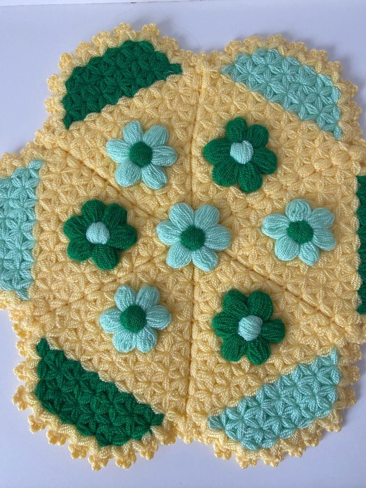 El Yapımı Sarı Yeşil Çiçekli Örgü lif - Görsel 3