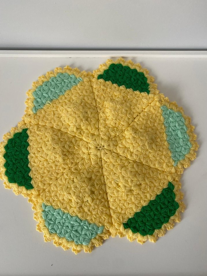 El Yapımı Sarı Yeşil Çiçekli Örgü lif - Görsel 2