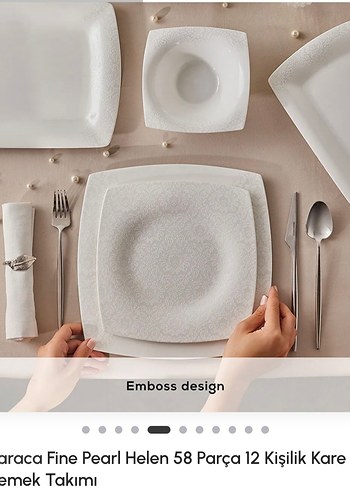 Raraca Fine Pearl 58 Parça 12 Kişilik Kare Yemek Takımı - Görsel 3