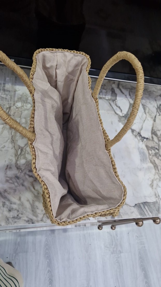 Bej Nakışlı Bohem Örgü Kadın Çanta - Görsel 2