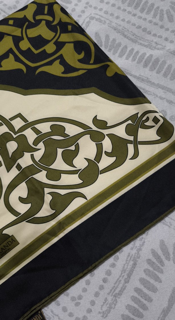 Kadın Vintage Haki İpek Görünümlü Fular - Görsel 3