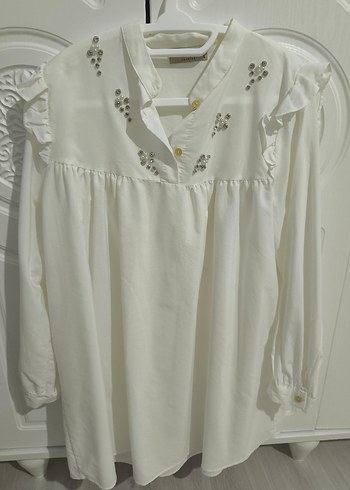 kadin Beyaz Fırfırlı Pamuk tunik gomlek - Görsel 5