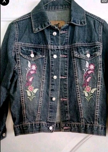 Kız Çocuk Nakışlı Koyu Mavi Denim Ceket - Görsel 2