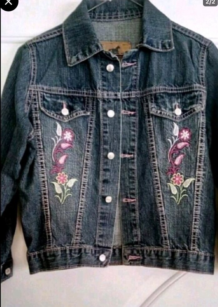 Kız Çocuk Nakışlı Koyu Mavi Denim Ceket - Görsel 2