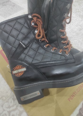 Siyah Deri Kadın Biker Botlar - Görsel 2