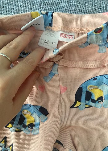 Kız Çocuk Pembe Baskılı Triko Tayt - Görsel 2