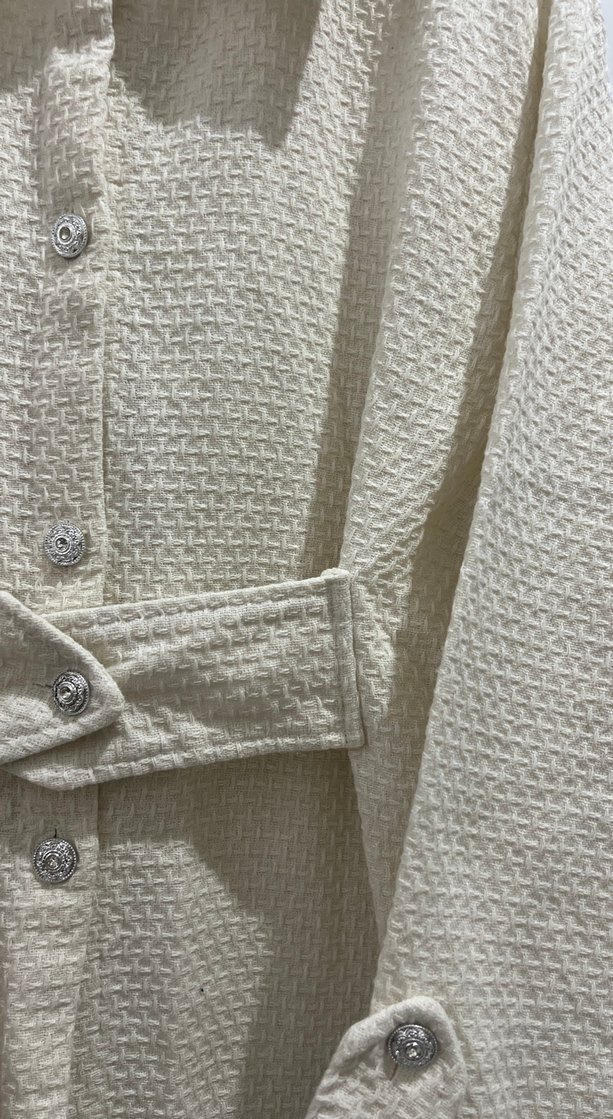 Beyaz Midi Boy Pamuk Örme Ceket - Görsel 3