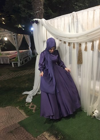 Mor Uzun Kollu Kadın Abiye - Görsel 6