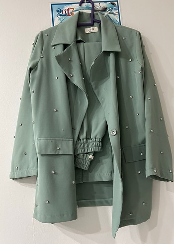 Diğer Yeşil Uzun Kollu Düğmeli Blazer takım