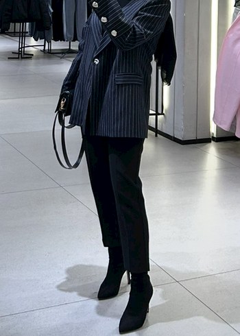 Çizgili Siyah Kadın Blazer Ceket