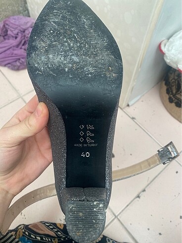 40 Beden gri Renk Gri simli topuklu ayakkabı