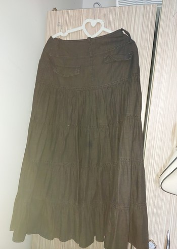 Bohem Stil Kahverengi Uzun Keten Etek - Görsel 4