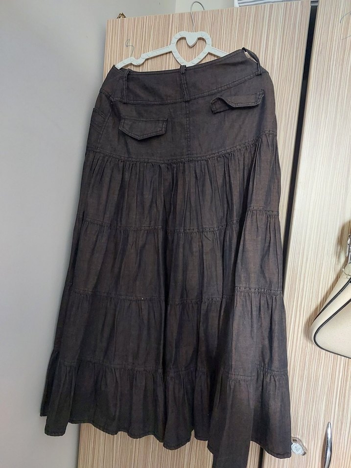 Bohem Stil Kahverengi Uzun Keten Etek - Görsel 3