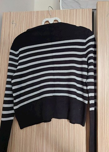 Çizgili Siyah Gri Kadın Kazak - Görsel 4