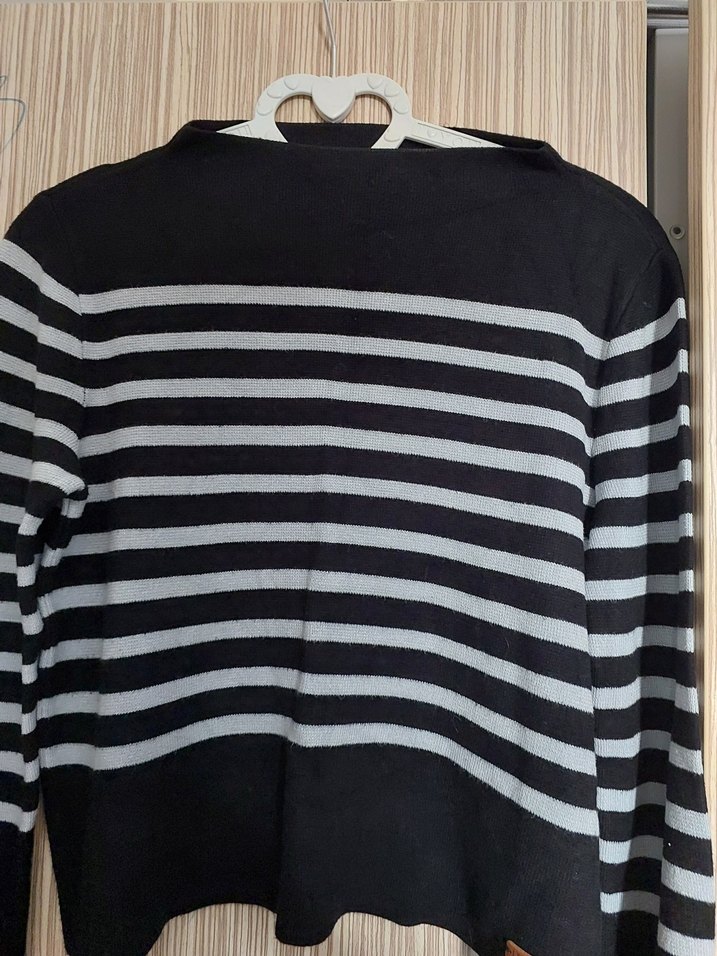 Çizgili Siyah Gri Kadın Kazak - Görsel 2