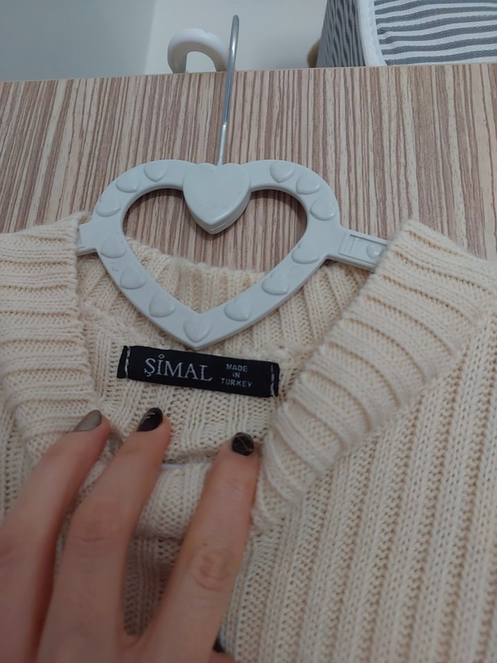 Bej Uzun Kollu Yüksek Yakalı Triko Elbise - Görsel 5